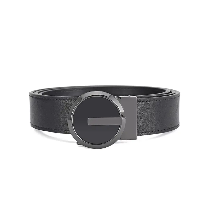 Men's Black Leather Belt with Silver Automatic Buckle — feature 16