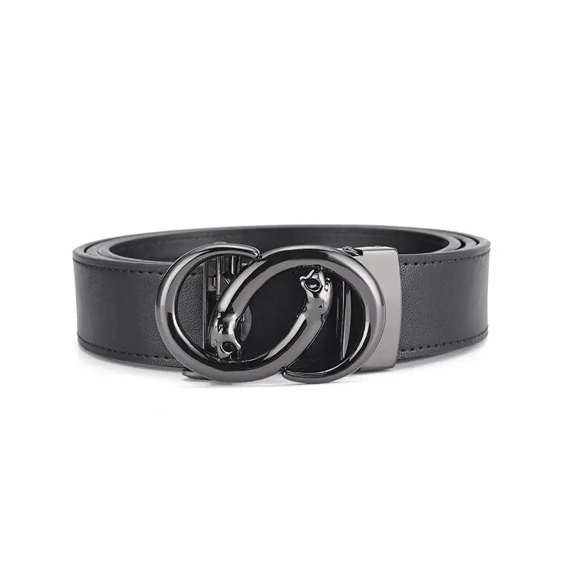 Men's Black Leather Belt with Silver Automatic Buckle — feature 17