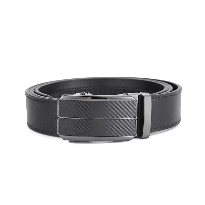 Men's Black Leather Belt with Silver Automatic Buckle — feature 18