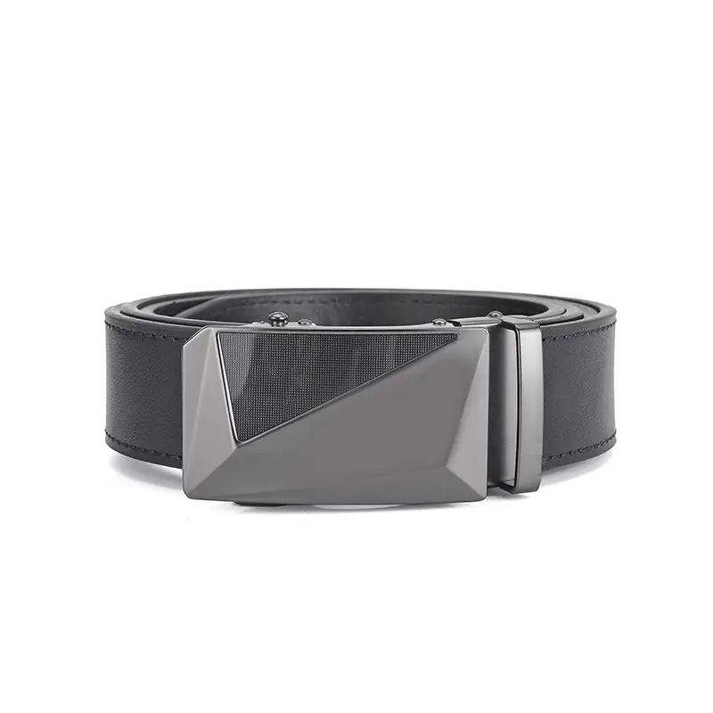 Men's Black Leather Belt with Silver Automatic Buckle — feature 19