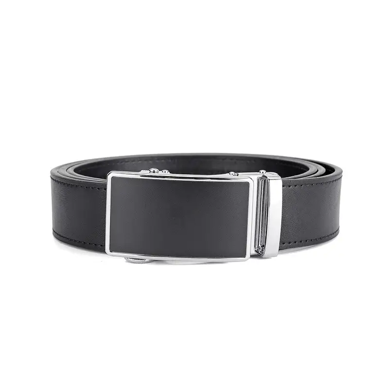 Men's Black Leather Belt with Silver Automatic Buckle — feature 20