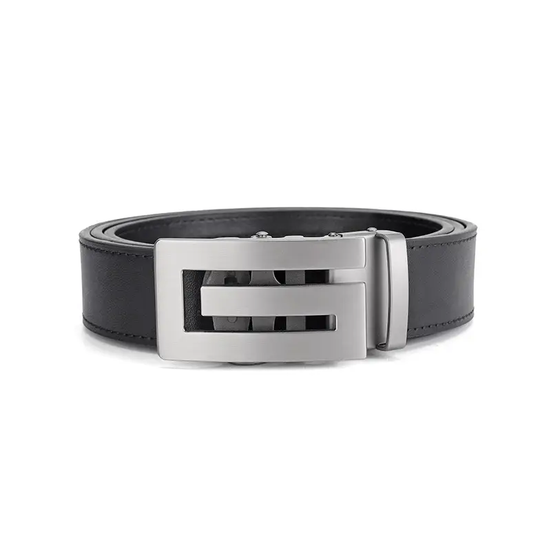 Men's Black Leather Belt with Silver Automatic Buckle — feature 22