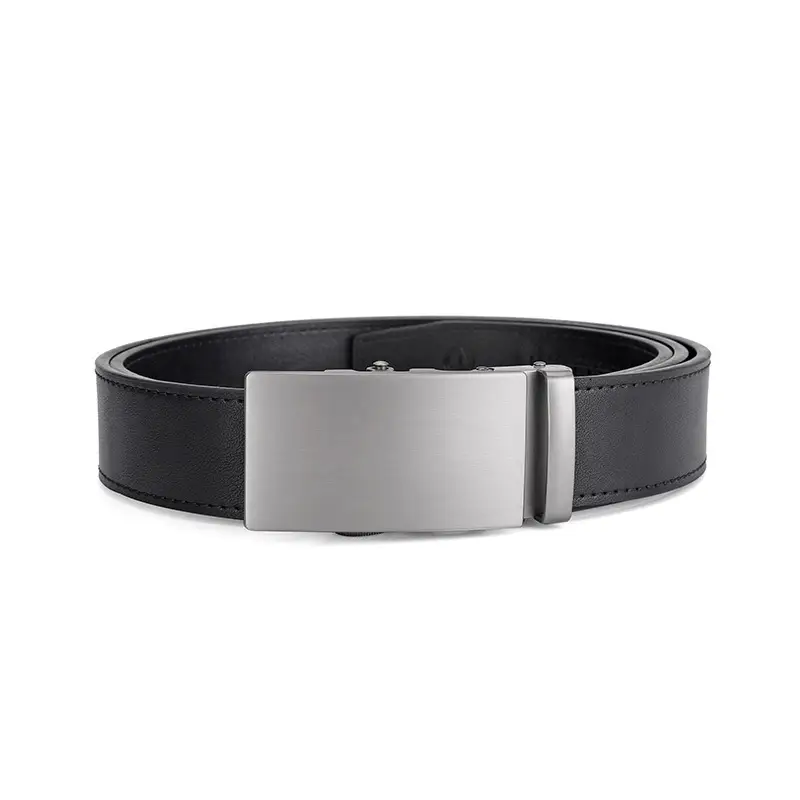 Men's Black Leather Belt with Silver Automatic Buckle — feature 23