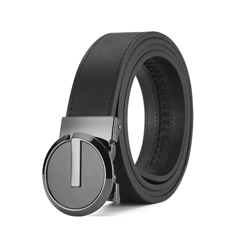 Men's Black Leather Belt with Silver Automatic Buckle — feature 5