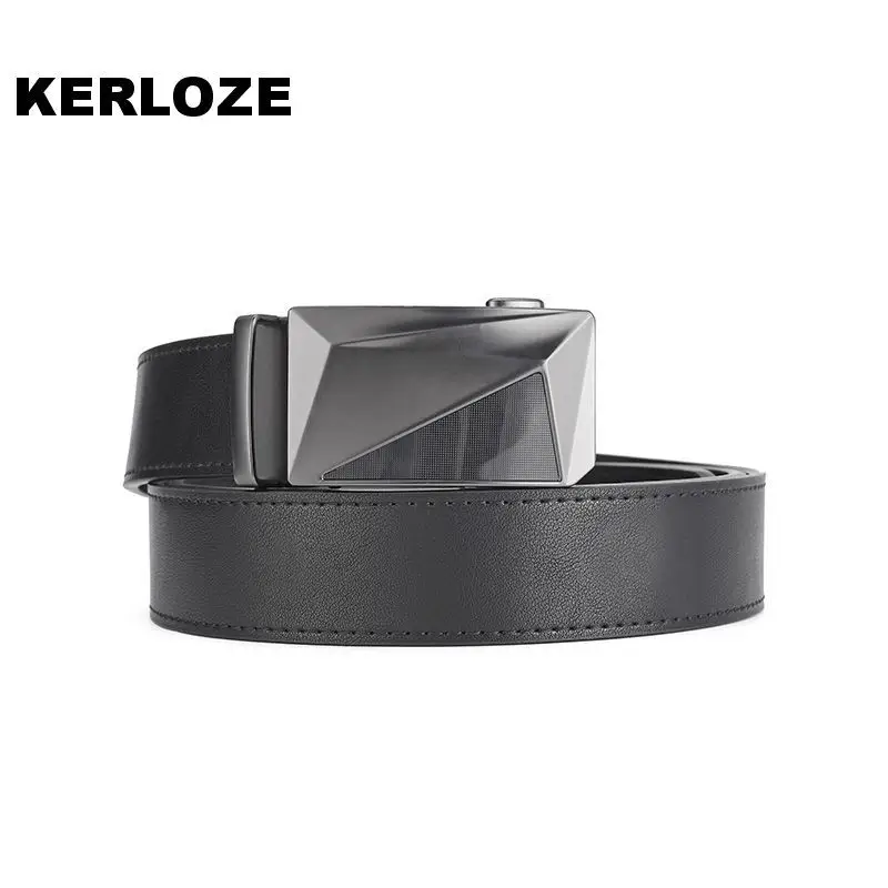 Men's Black Leather Belt with Silver Automatic Buckle - Image 3