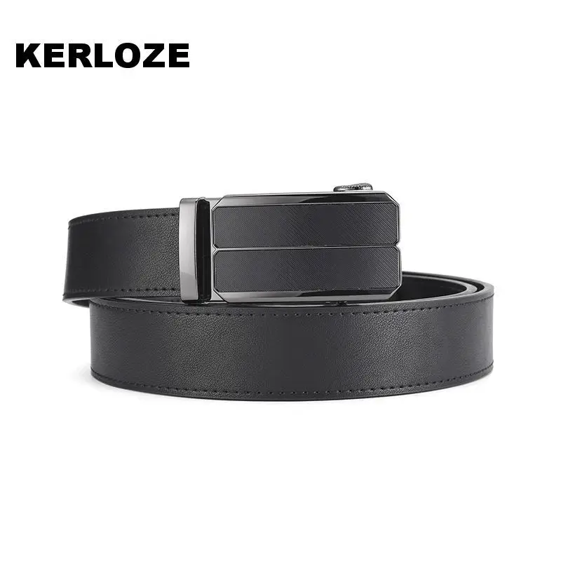 Men's Black Leather Belt with Silver Automatic Buckle - Image 4