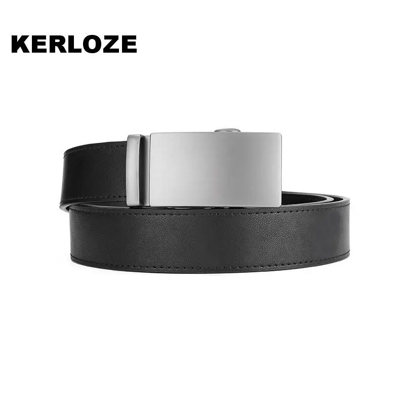 Men's Black Leather Belt with Silver Automatic Buckle - Image 8