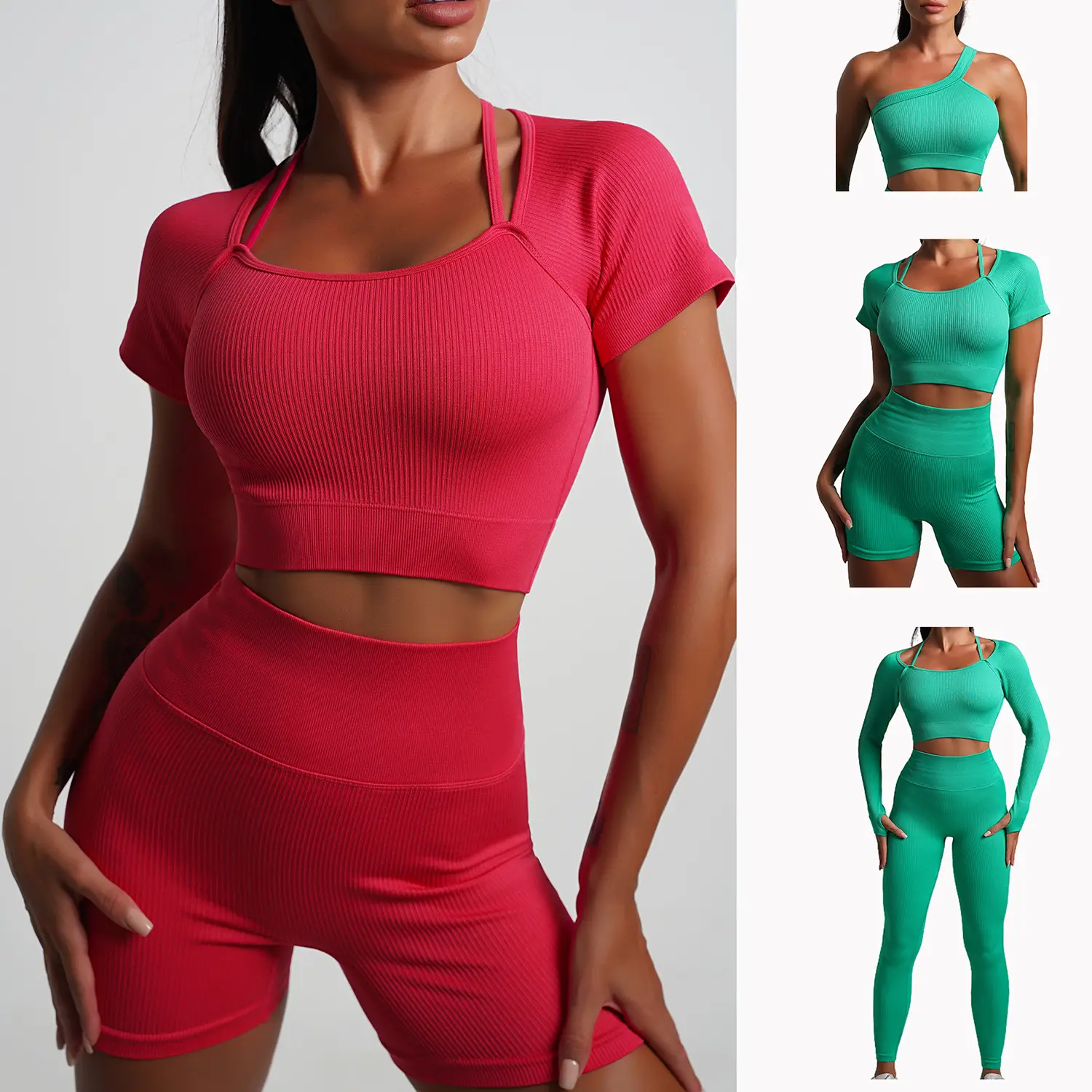 Red Seamless Yoga Top with High Waist & Chest Pad