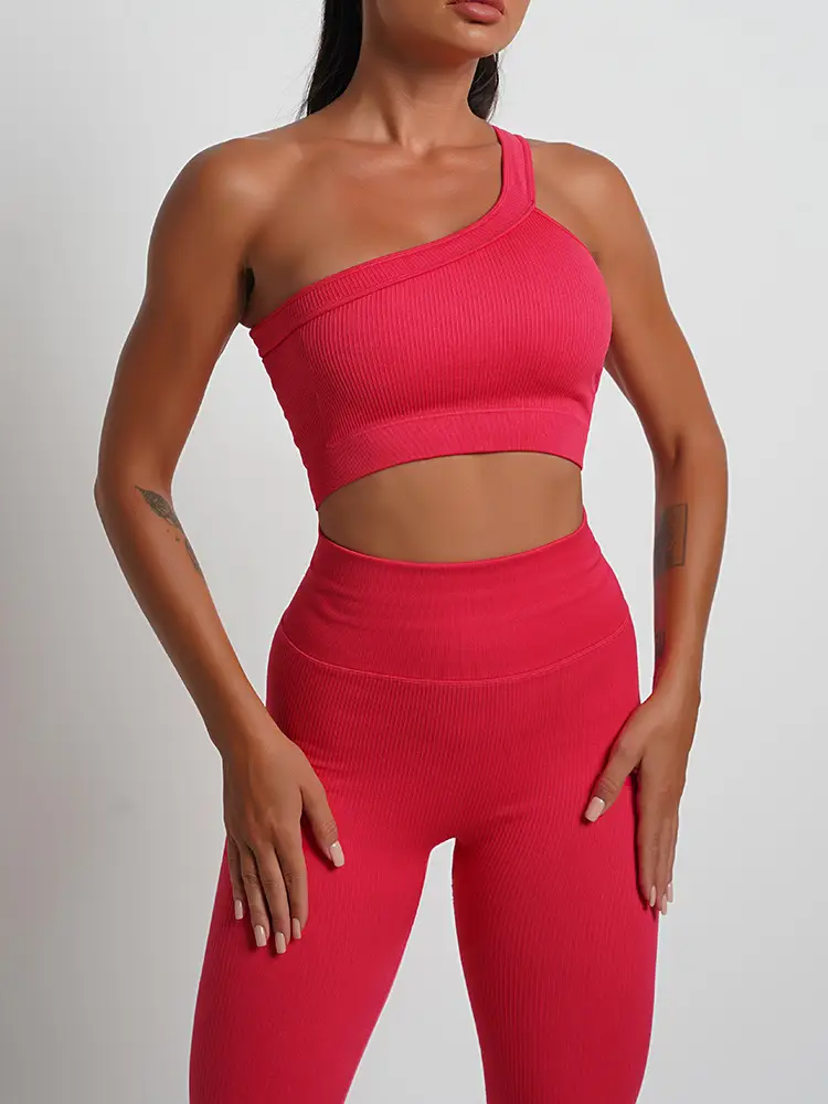 Red Seamless Yoga Top with High Waist & Chest Pad — feature 24