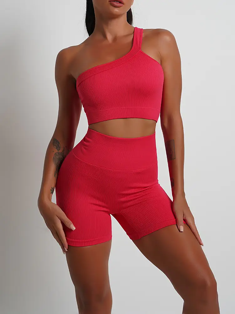 Red Seamless Yoga Top with High Waist & Chest Pad — feature 25