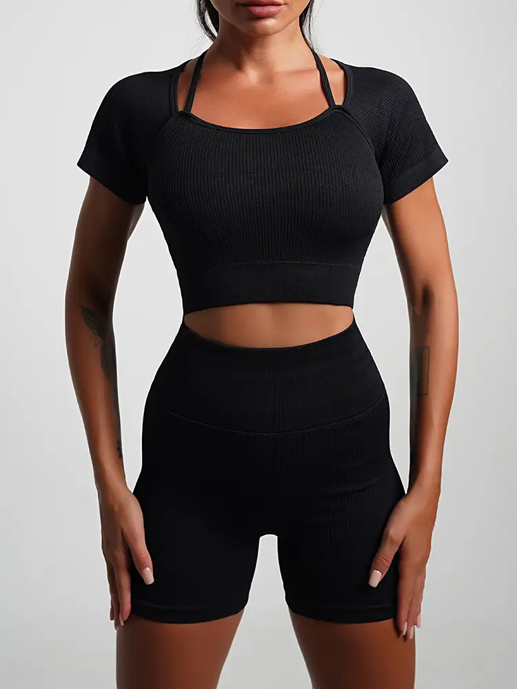Red Seamless Yoga Top with High Waist & Chest Pad — feature 38