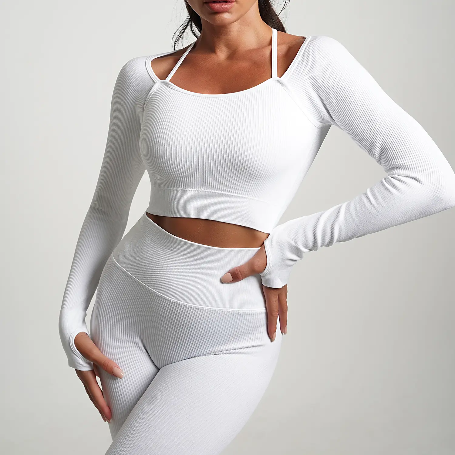 Red Seamless Yoga Top with High Waist & Chest Pad