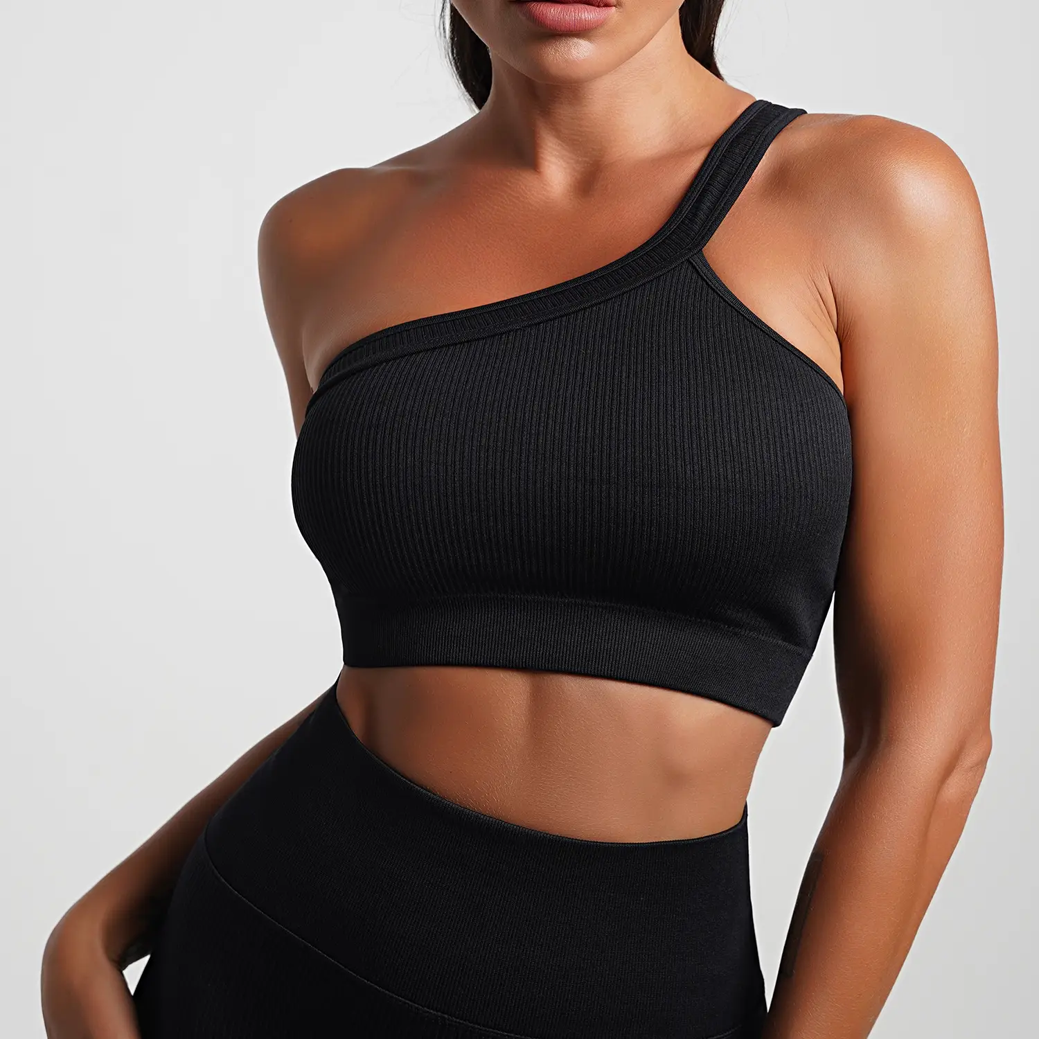 Red Seamless Yoga Top with High Waist & Chest Pad