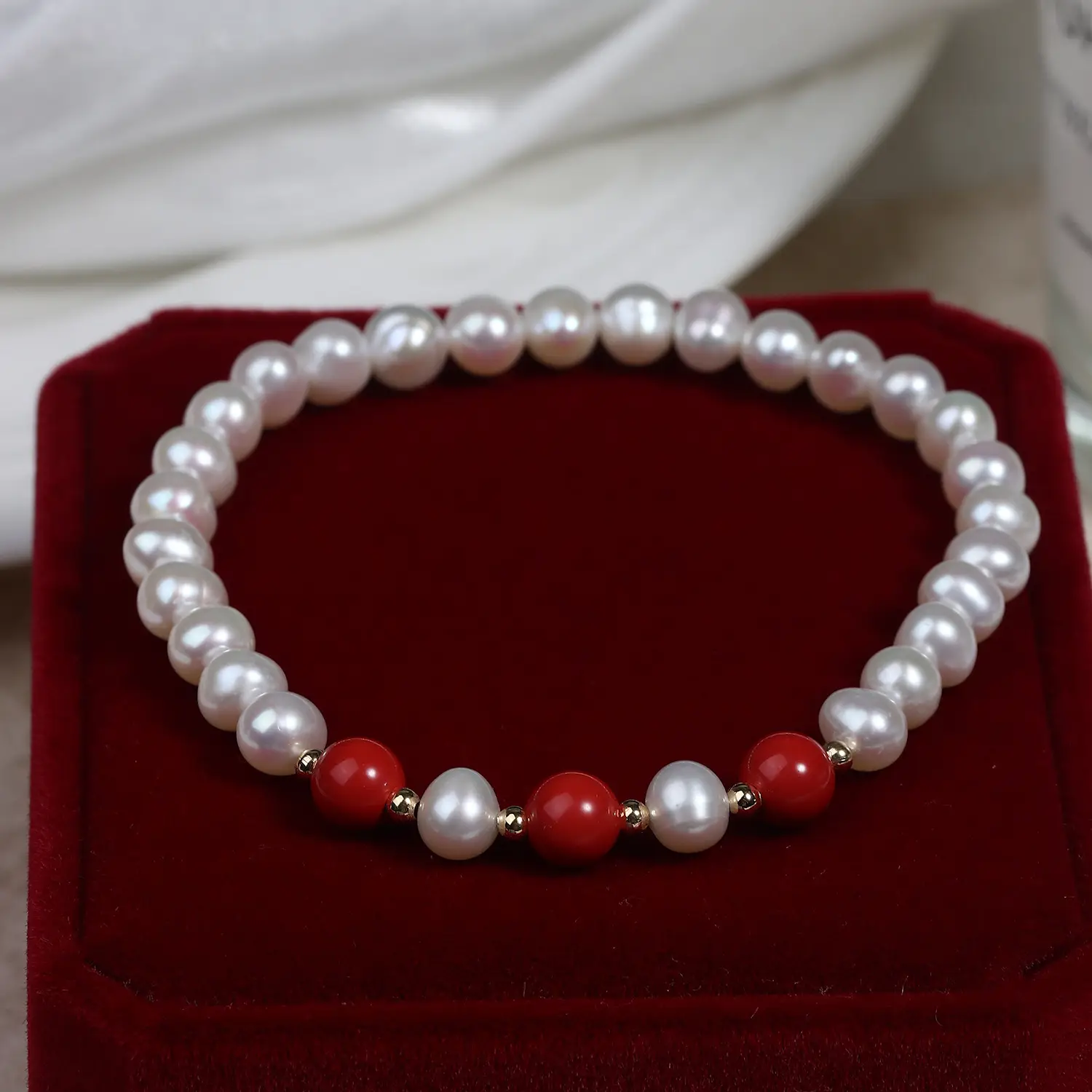 Natural Freshwater Pearl Cinnabar Beads Bracelet - Image 5