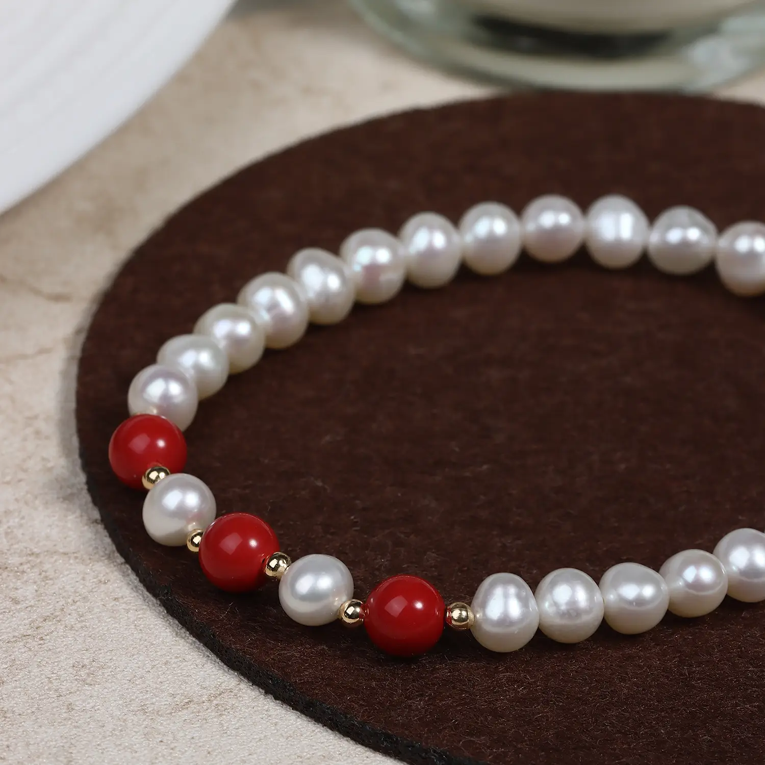Natural Freshwater Pearl Cinnabar Beads Bracelet - Image 6