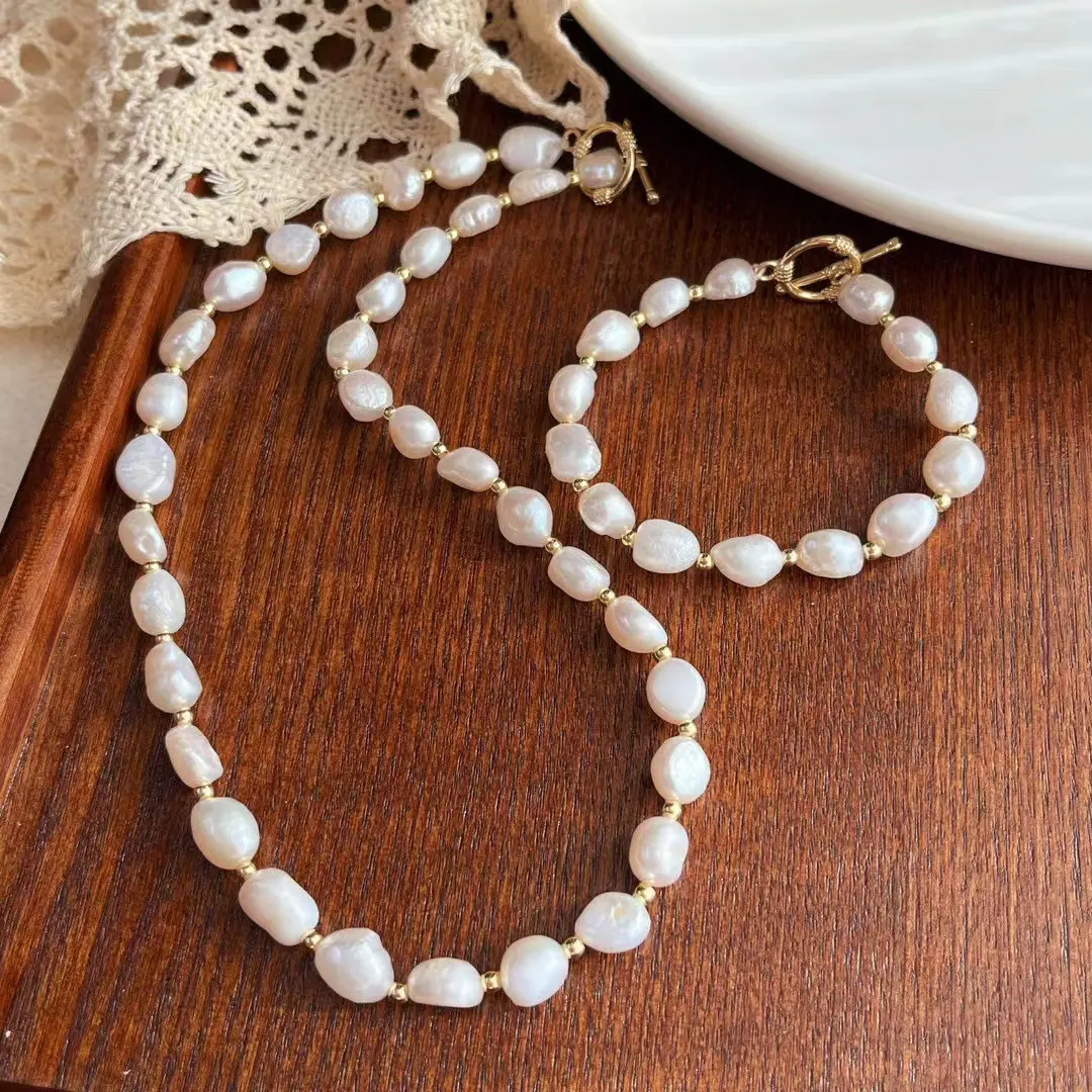 Natural Baroque Pearl Bracelet Necklace Set — feature 4