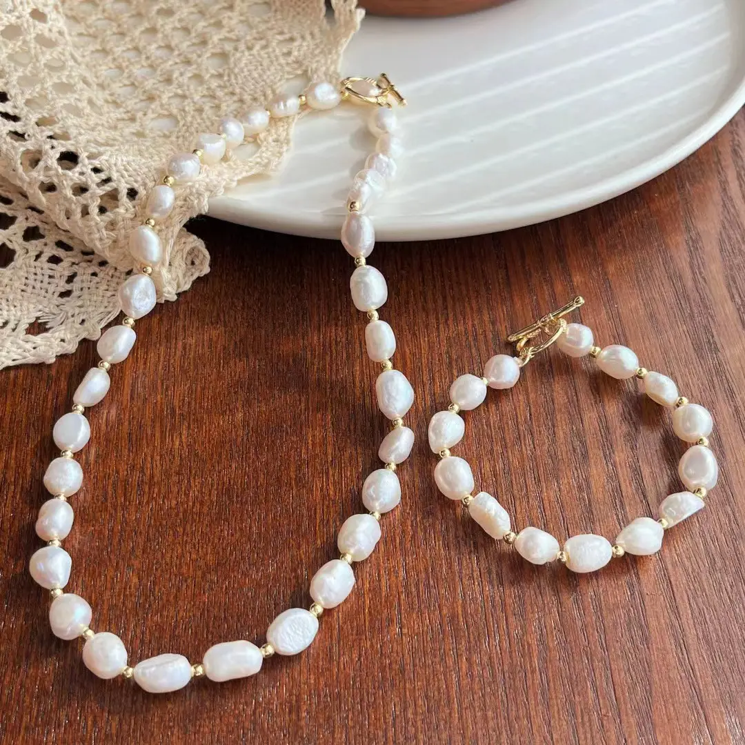 Natural Baroque Pearl Bracelet Necklace Set — feature 5