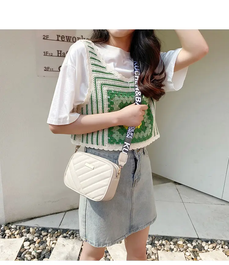 White Quilted Crossbody Bag with Embroidered Design — feature 16