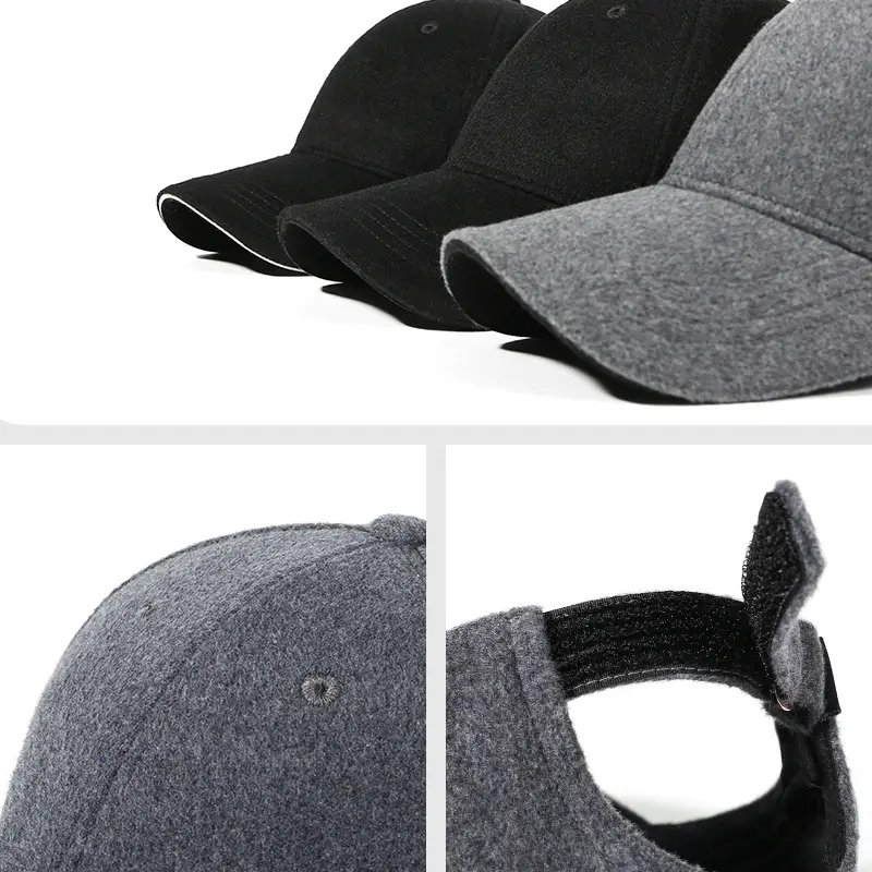Men's Black Wool Baseball Cap Winter Warm Outdoor - Image 7