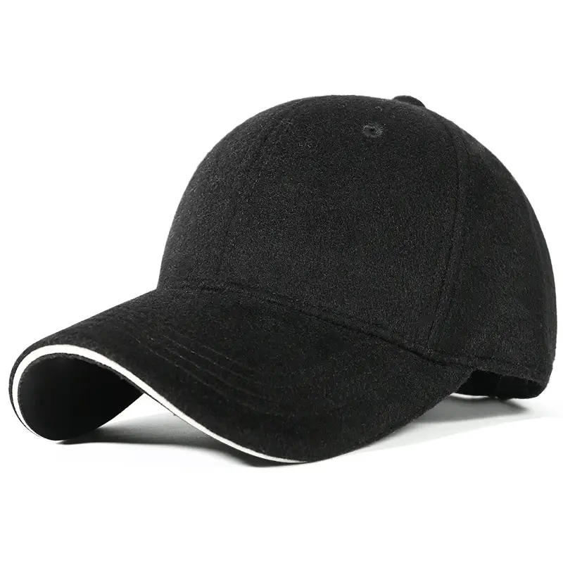 Men's Black Wool Baseball Cap Winter Warm Outdoor - Image 8