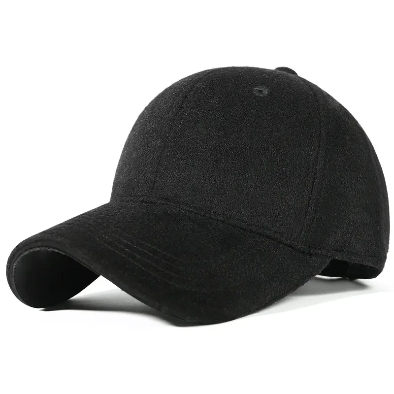 Men's Black Wool Baseball Cap Winter Warm Outdoor - Image 2