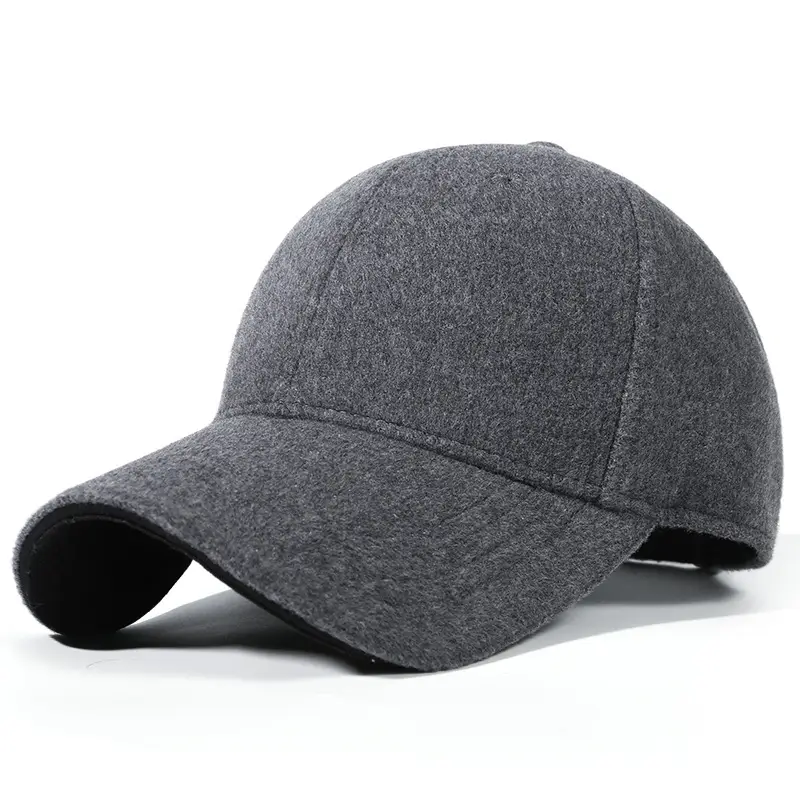 Men's Black Wool Baseball Cap Winter Warm Outdoor - Image 3