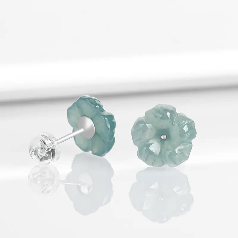 Jade Blue Water Peach Blossom Earrings S925 Silver - Image 3