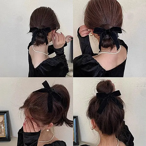 Black Velvet Bow Hair Ring for Women 2023 - Image 4