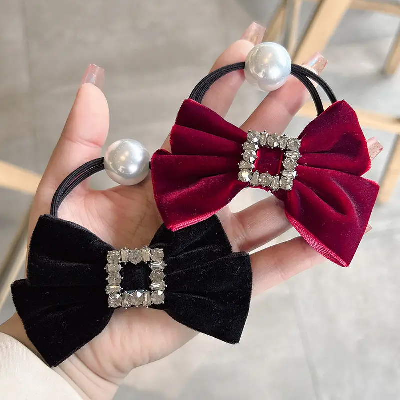 Vintage Velvet Bow Pearl Hair Ring for Women — feature 10