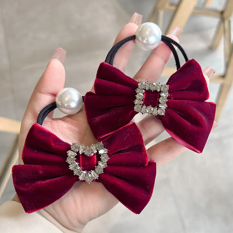 Vintage Velvet Bow Pearl Hair Ring for Women — feature 7