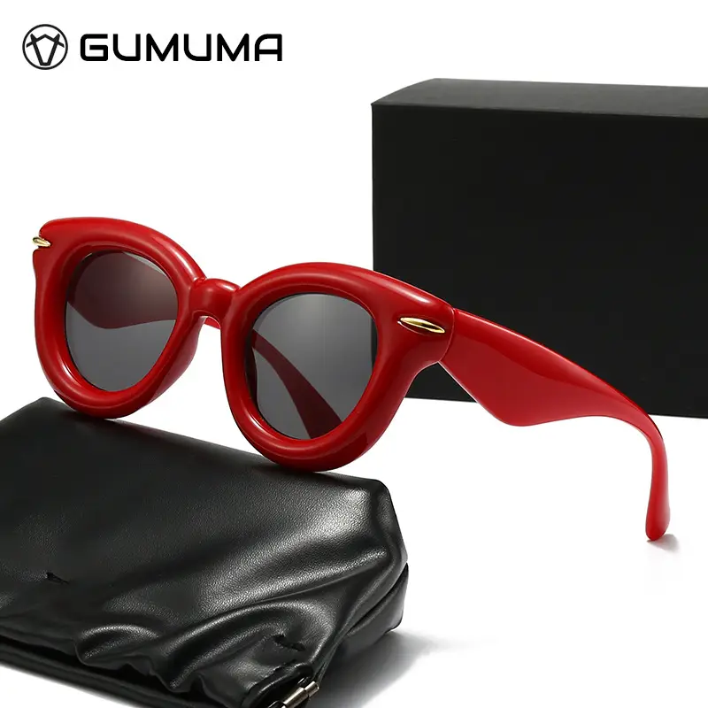 Men Black Round Thick Frame Sunglasses - Image 10
