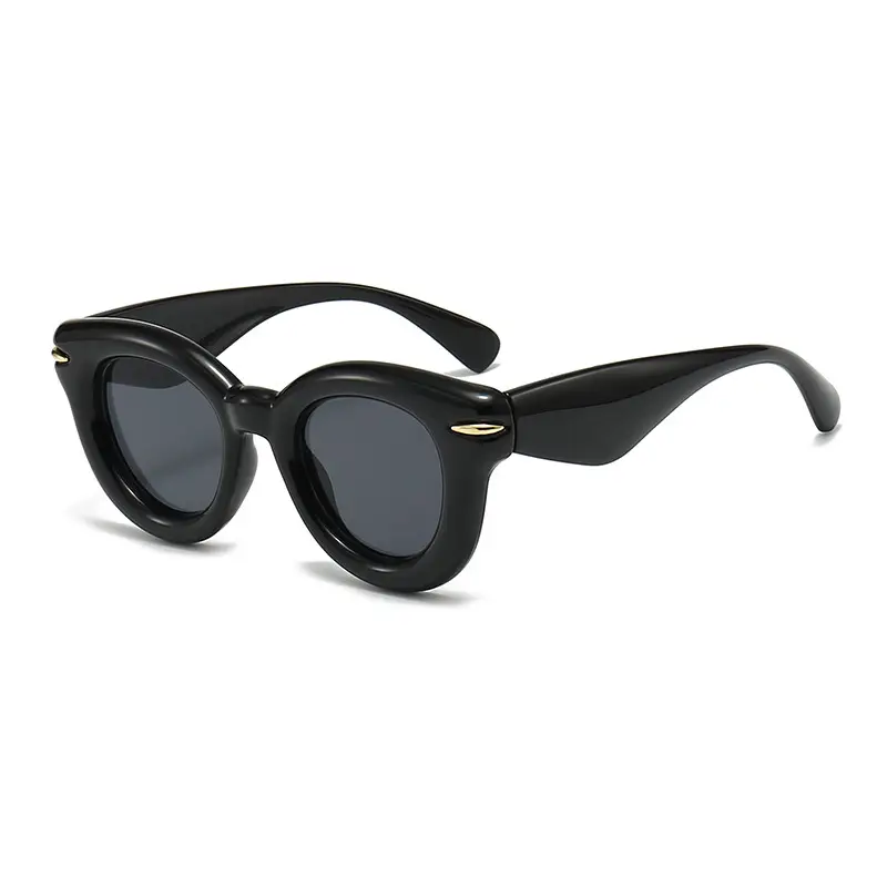 Men Black Round Thick Frame Sunglasses