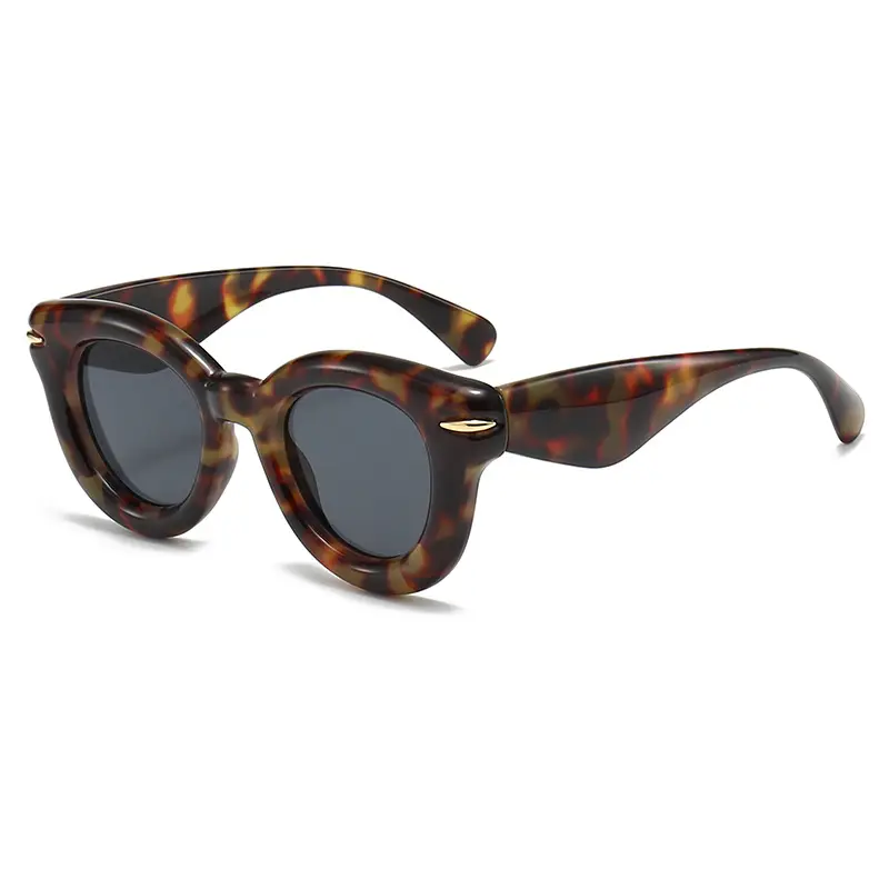 Men Black Round Thick Frame Sunglasses - Image 8