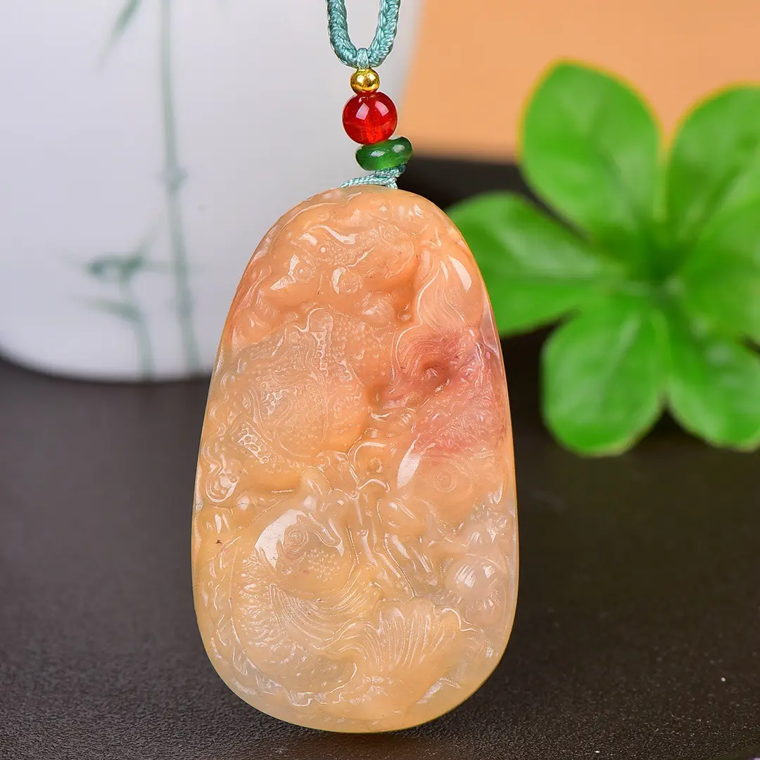 Fine Gold Jade Fish Pendant Necklace - Image 3