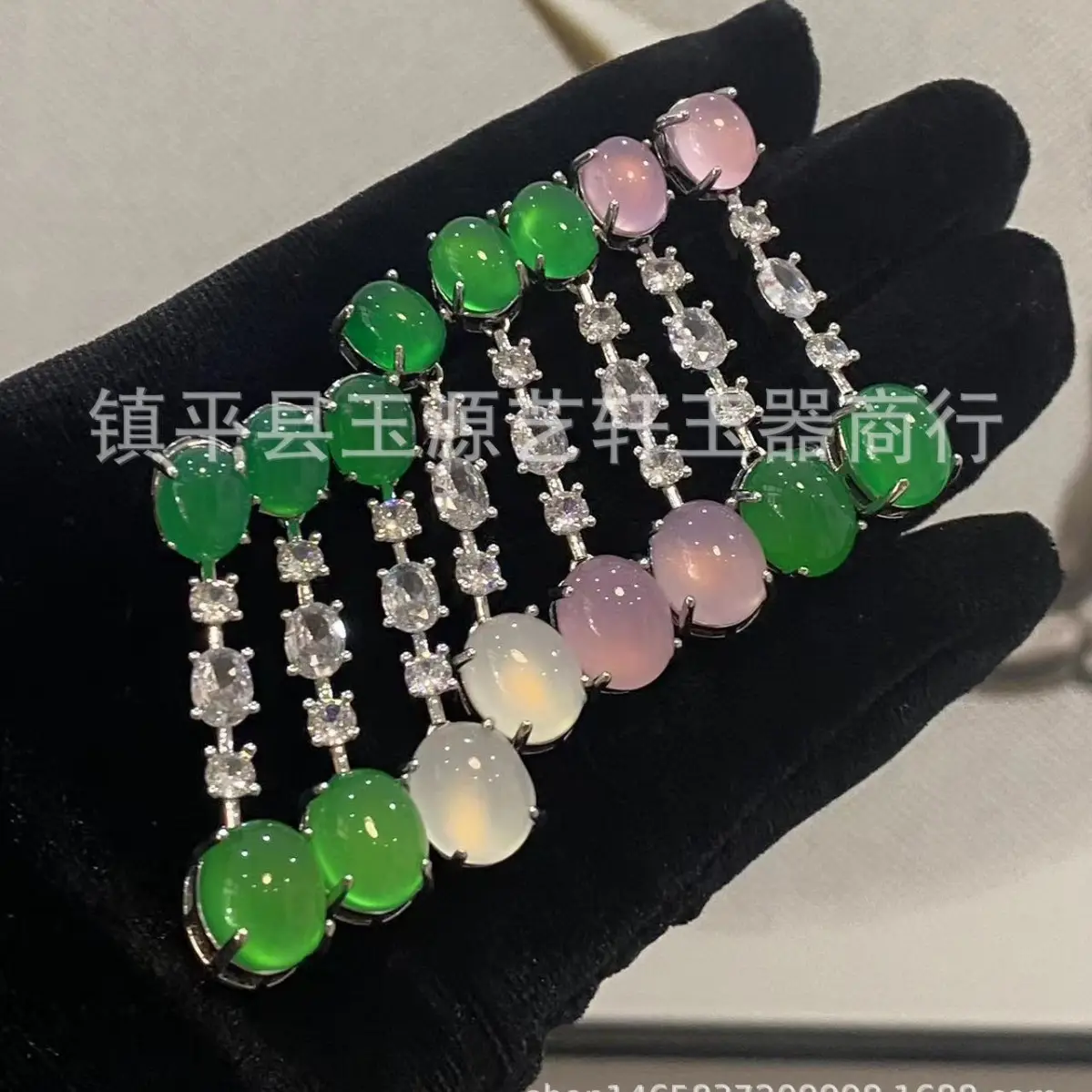Natural Chalcedony Yang Green Earrings with Pink & Silver Plating - Image 6