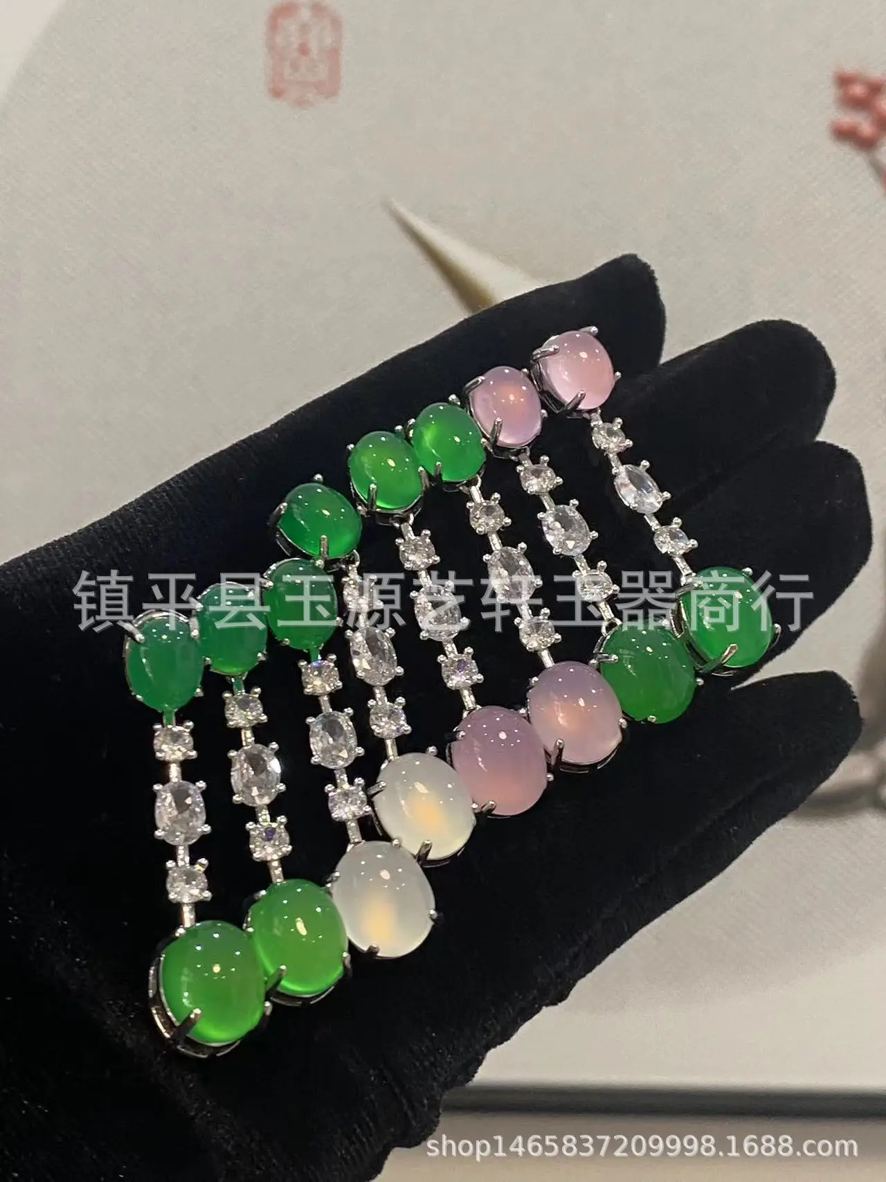 Natural Chalcedony Yang Green Earrings with Pink & Silver Plating — feature 12