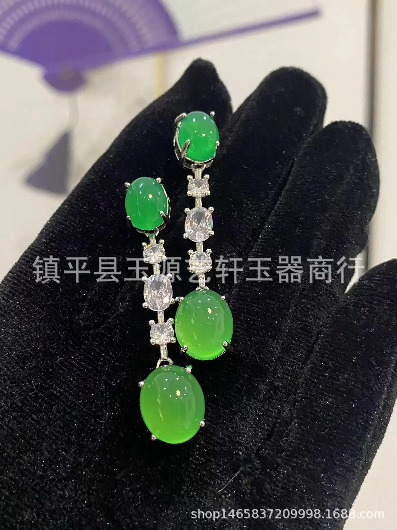 Natural Chalcedony Yang Green Earrings with Pink & Silver Plating — feature 13