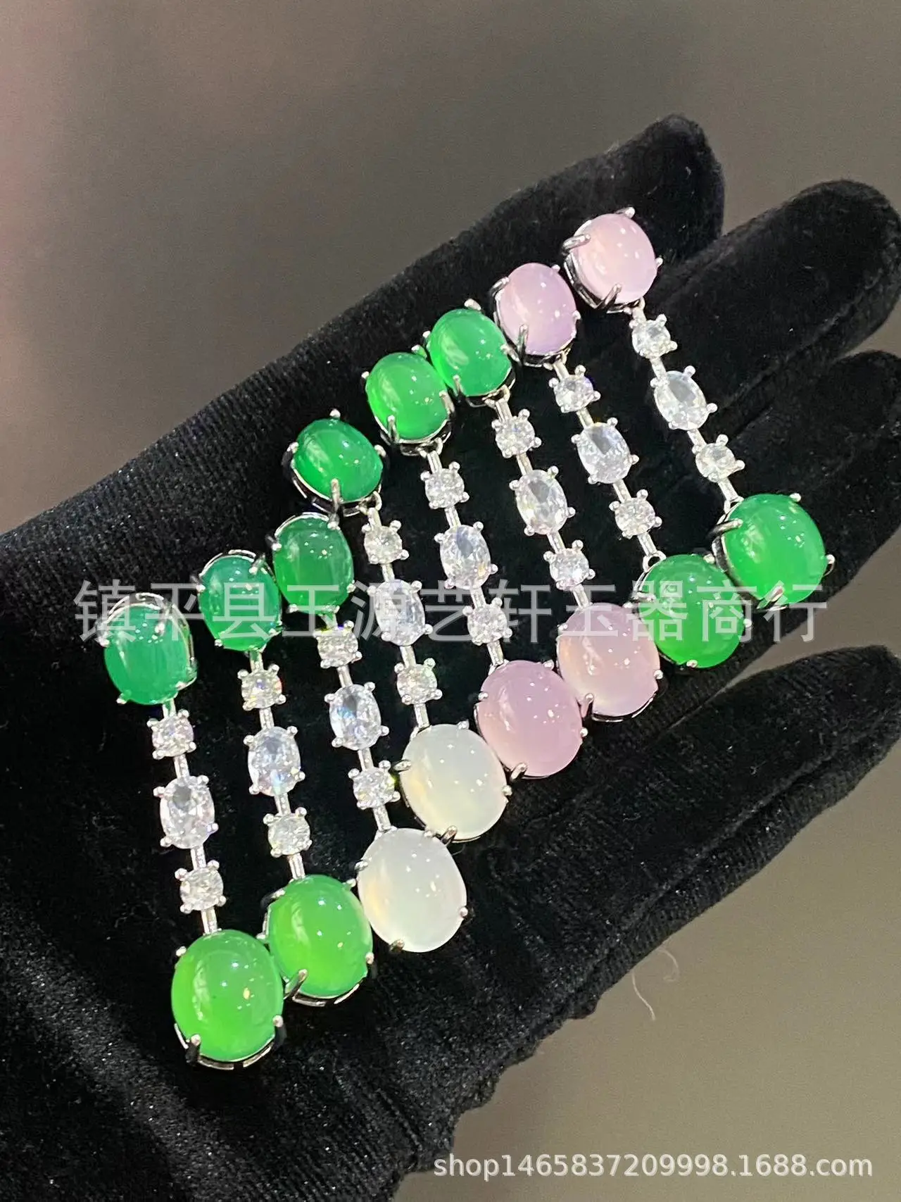Natural Chalcedony Yang Green Earrings with Pink & Silver Plating — feature 4