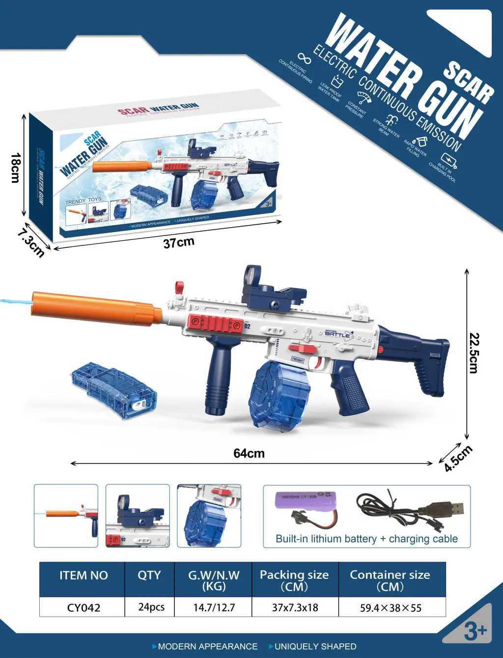 Cross-border electric large capacity water gun electric electric continuous hair automatic absorbent strong endurance continuous hair water gun toy