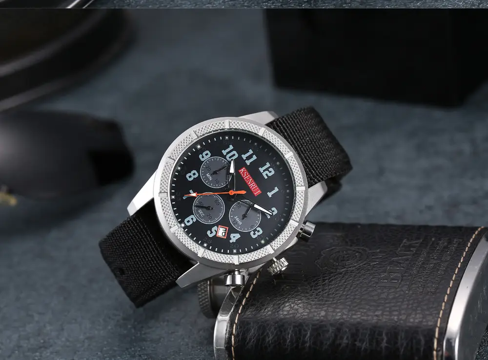 Men's Black Chronograph Quartz Watch with Silicone Band — feature 11