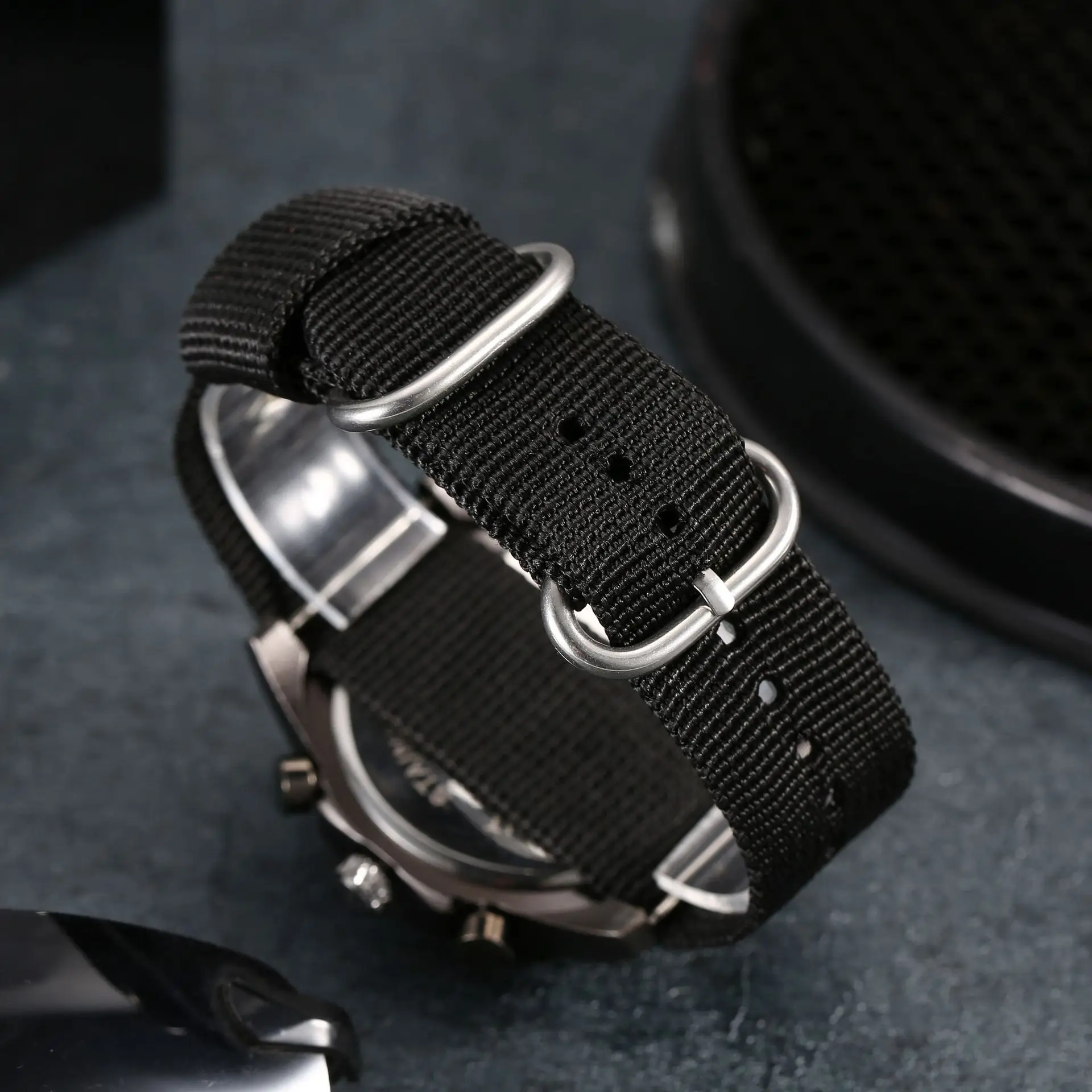 Men's Black Chronograph Quartz Watch with Silicone Band — feature 2