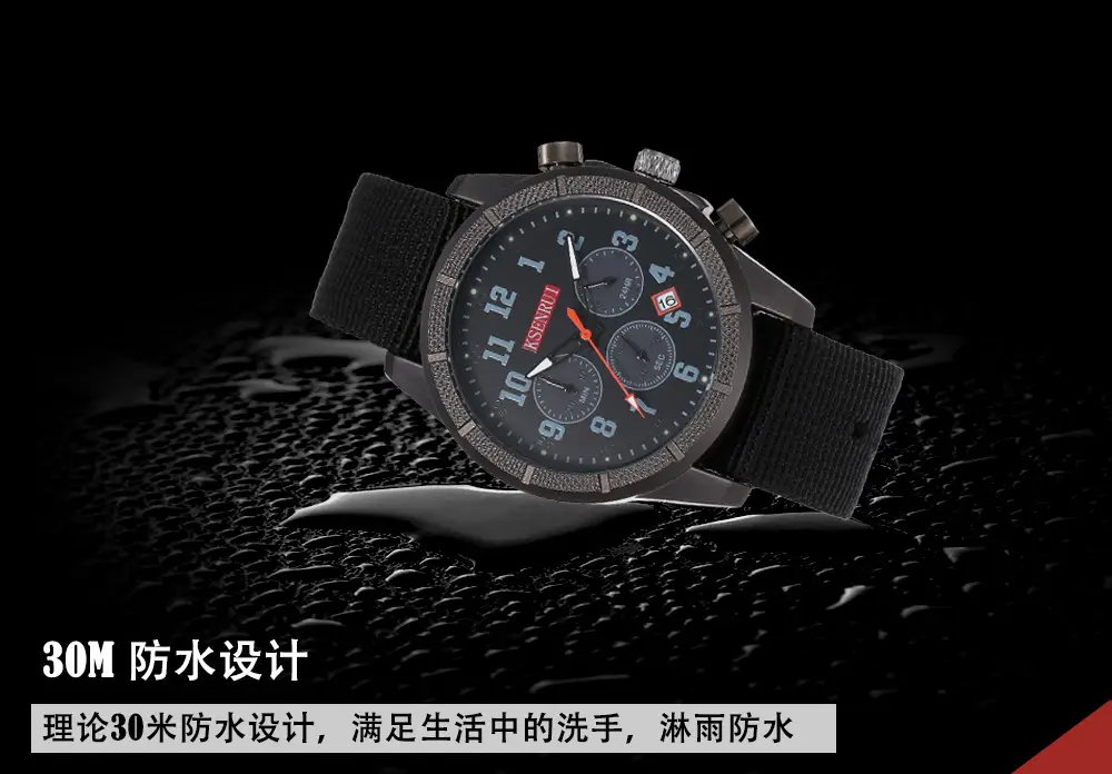 Men's Black Chronograph Quartz Watch with Silicone Band — feature 7