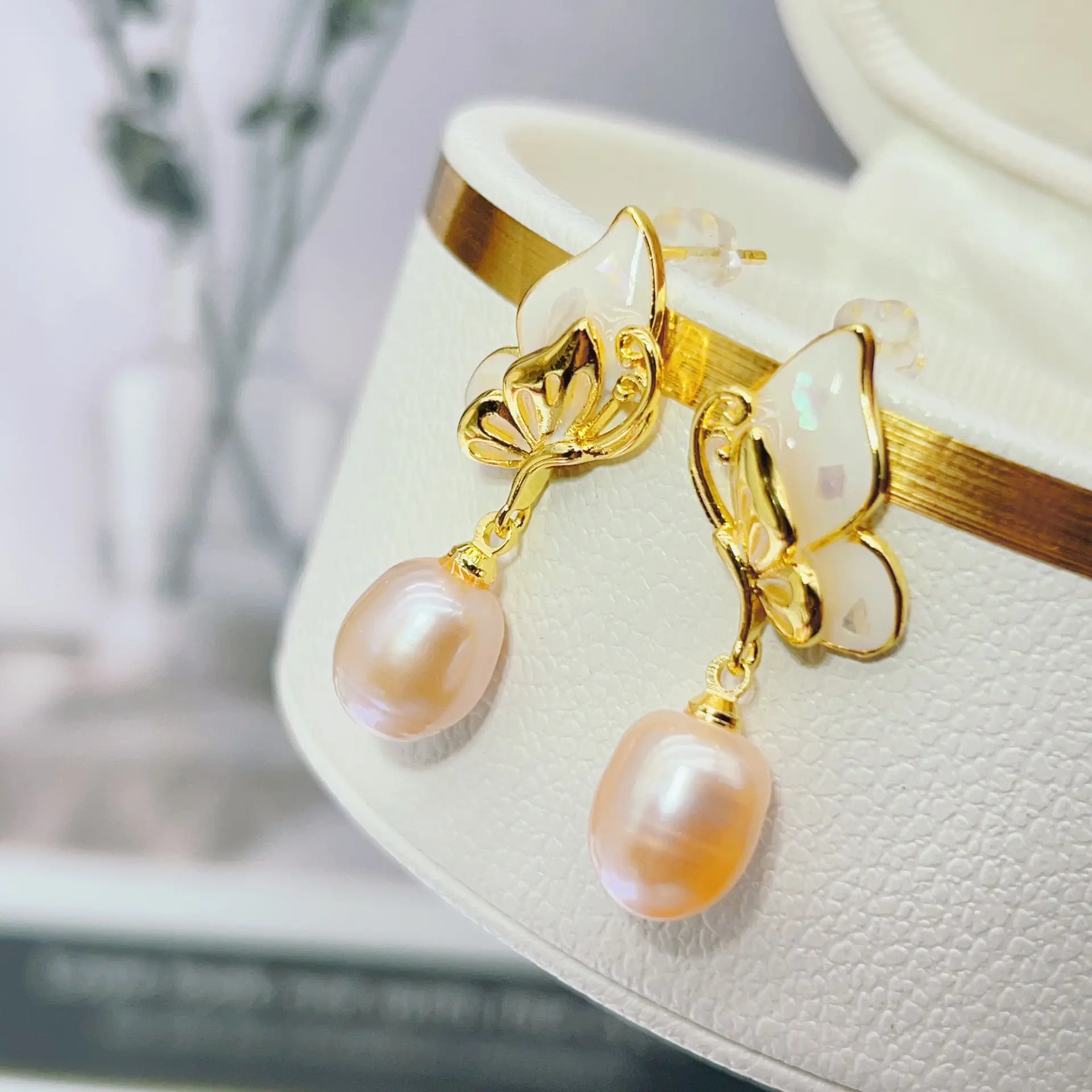 18K Gold Plated Pearl Butterfly Earrings for Women - Image 5