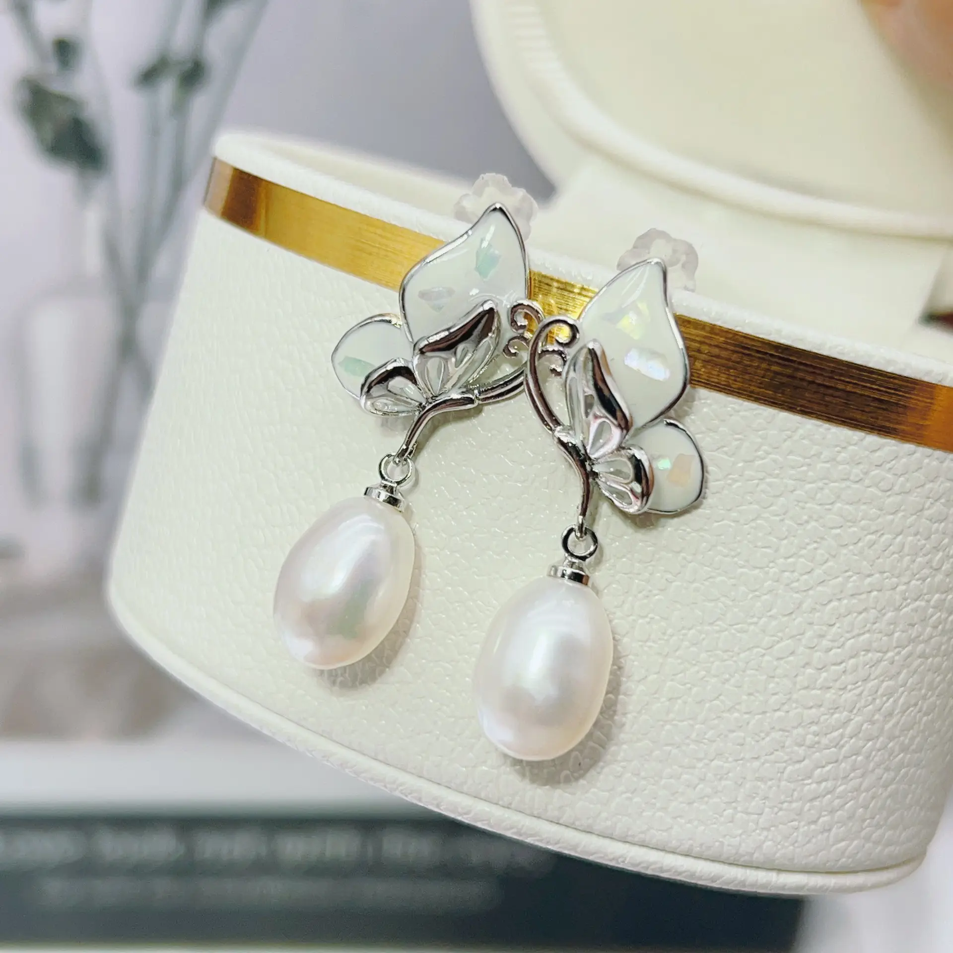 18K Gold Plated Pearl Butterfly Earrings for Women - Image 6