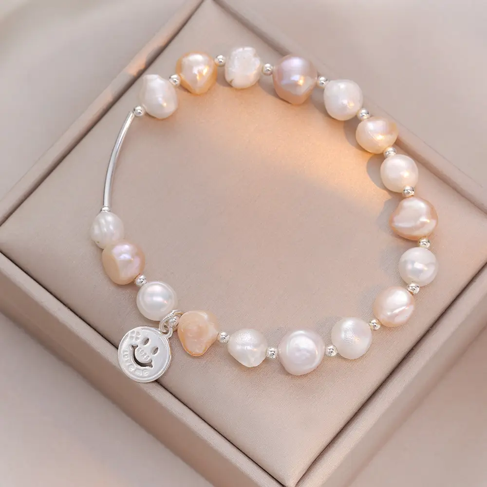 S925 Pearl Bracelet Women's Ins Smiley Face - Image 4