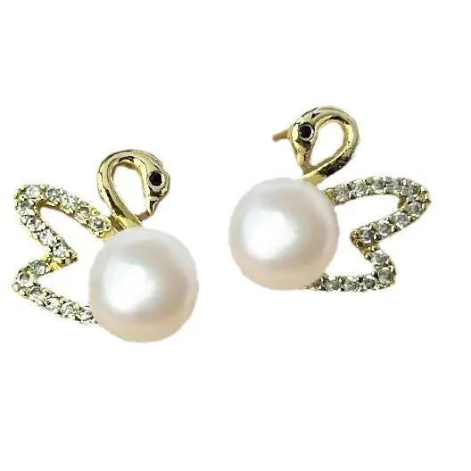 2024 New S925 Silver Needle Gold Plated Little Swan Pearl Earrings - Image 8