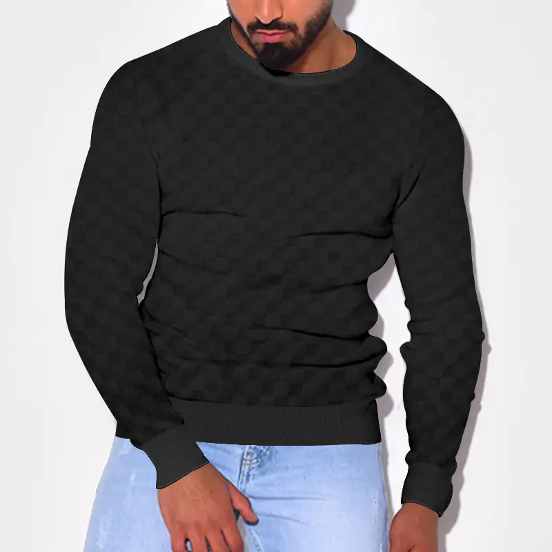 Men's Heavy Jacquard Sweatshirt White Black Gray Brown