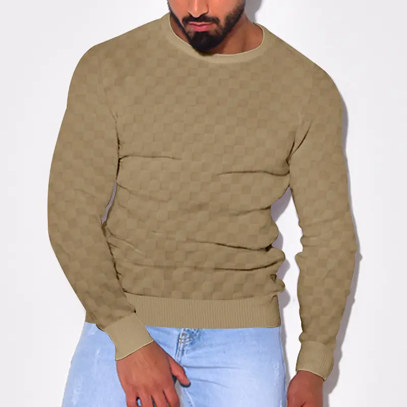 Men's Heavy Jacquard Sweatshirt White Black Gray Brown