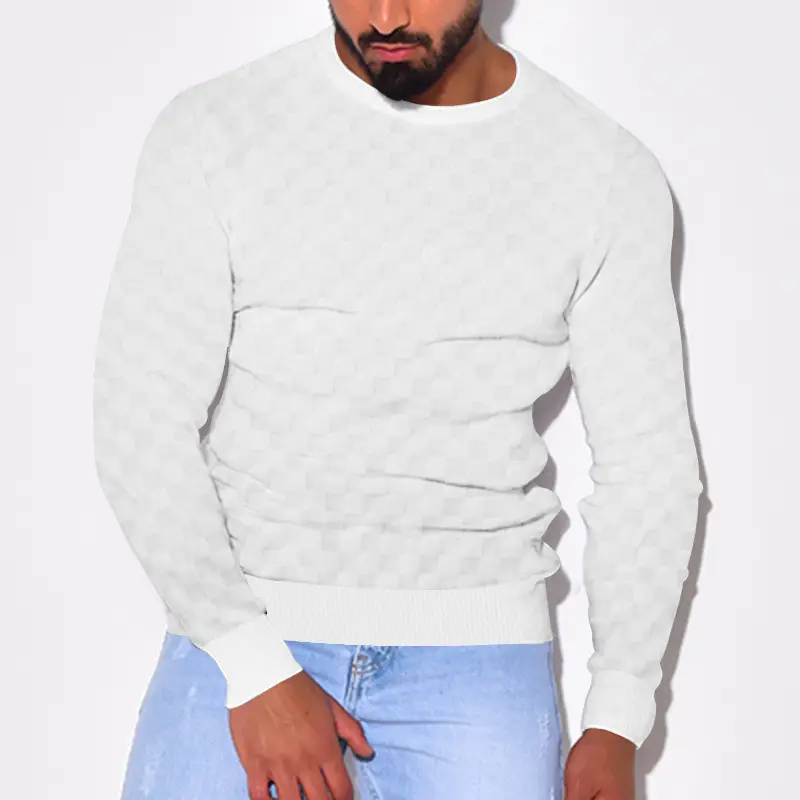Men's Heavy Jacquard Sweatshirt White Black Gray Brown