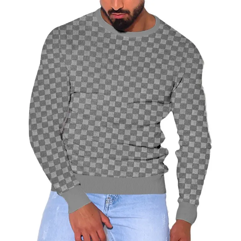 Men's Heavy Jacquard Sweatshirt White Black Gray Brown